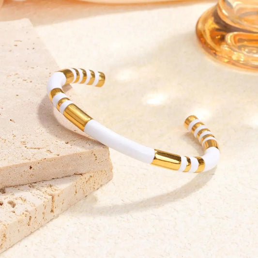 Bracelet jonc Eros acier inoxydable et émail blanc