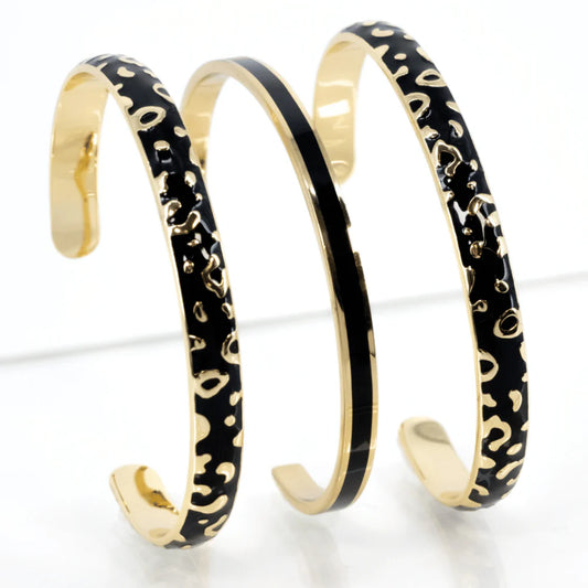 Bracelet jonc Tina Noir cloisonné