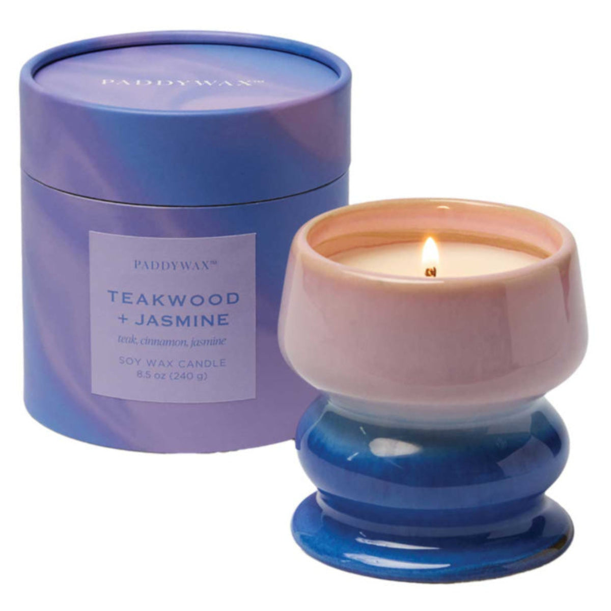Bougie Melt Teakwood and Jasmine 
Collection bougies parfumées Melt Paddywax
Bougie parfumée couleur en dégradé bleu 
Bougie parfum épicée floral 
Bougie pot en céramique 