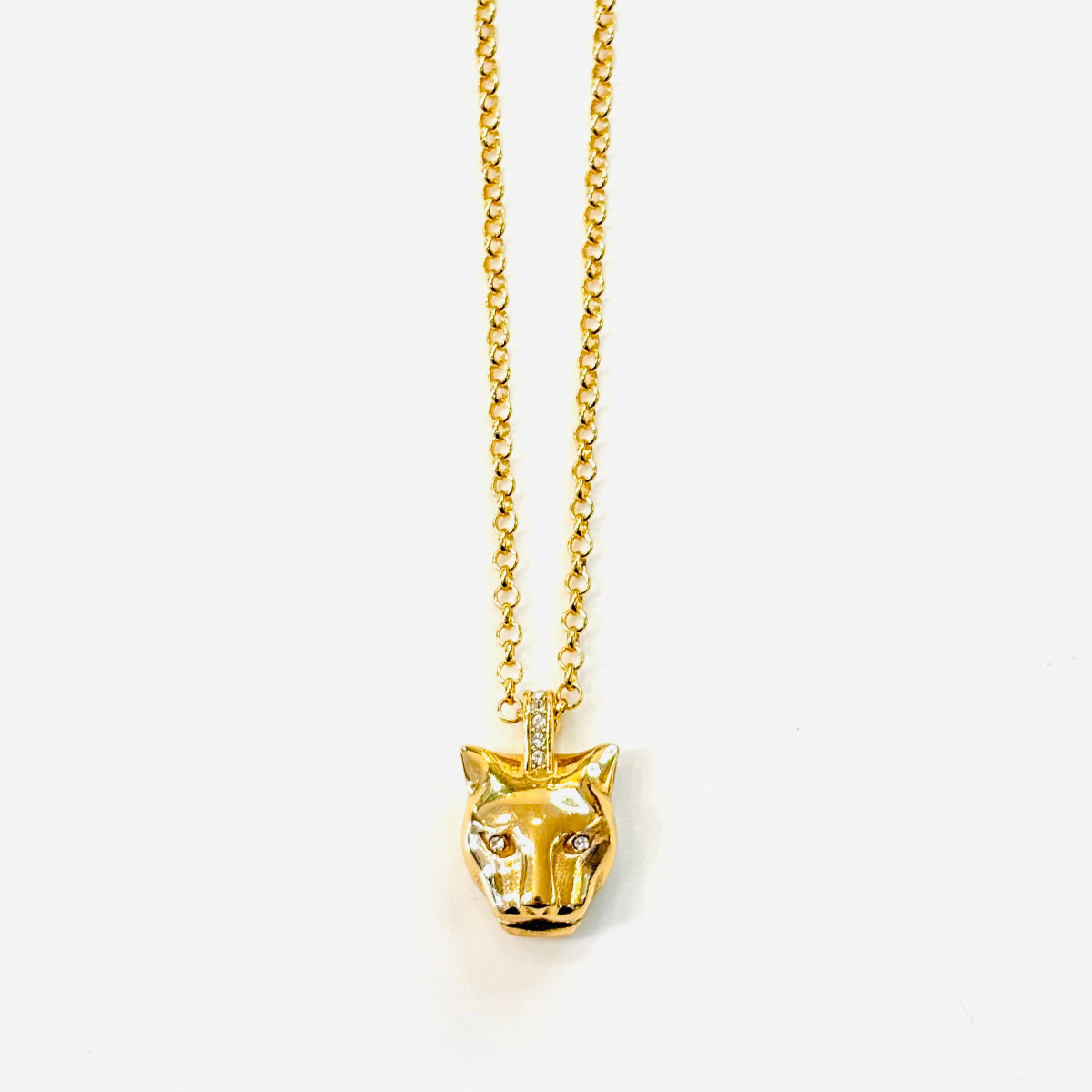 Sautoir plaqué or 24 carats Polina Firenze pendentif tete de panthère doré détails sertis 
Polina Firenze sautoirs paris
Polina Firenze revendeur Paris