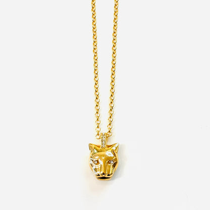 Sautoir plaqué or 24 carats Polina Firenze pendentif tete de panthère doré détails sertis 
Polina Firenze sautoirs paris
Polina Firenze revendeur Paris