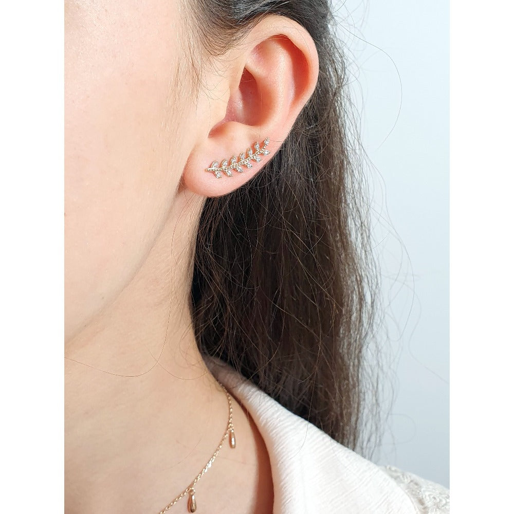 Boucles d'oreilles Lauriers Strass plaqué or