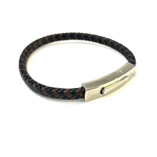 Bracelet Homme cuir - le tressé marron - Acier