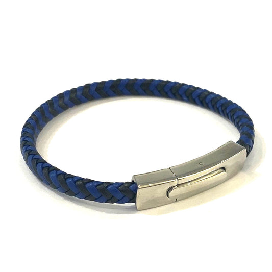 Bracelet Homme cuir - le tressé bleu - Acier