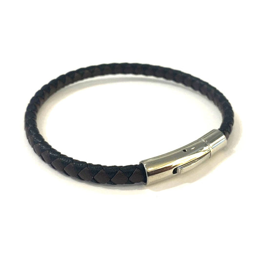 Bracelet Homme cuir - le tressé marron - Acier